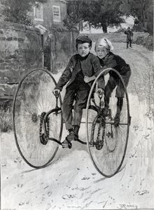 The Stolen Steed, Two Boys Riding a Tricycle (1891) by William Rainey